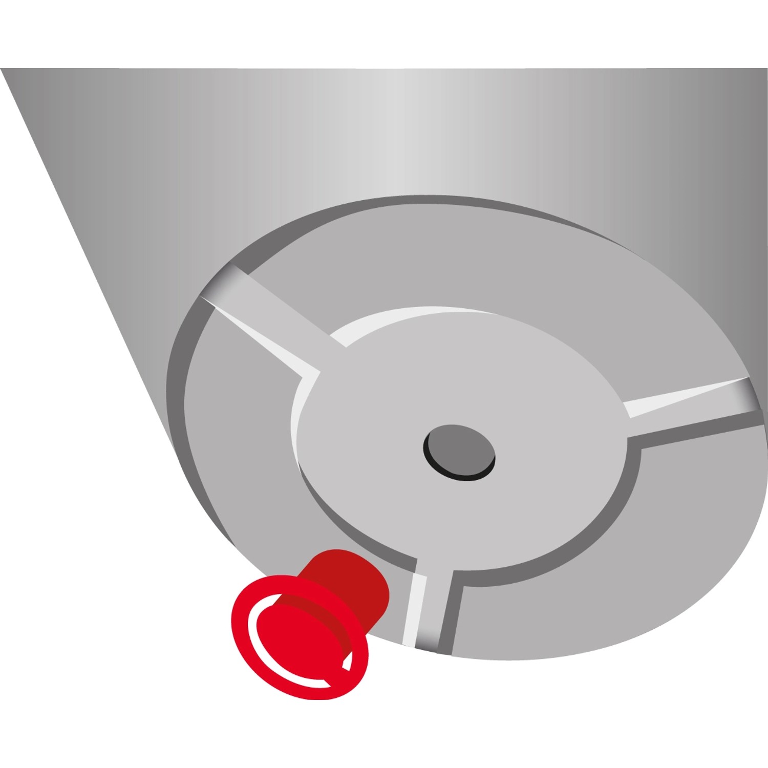 Detailaufnahme: Wasserablauf mit rotem Verschluss der Scheurich Pflanzsäule Linetto High Stony Black.