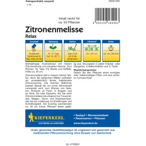Samenpackung Kiepenkerl Zitronenmelisse Relax, mehrjähriges Küchenkraut.