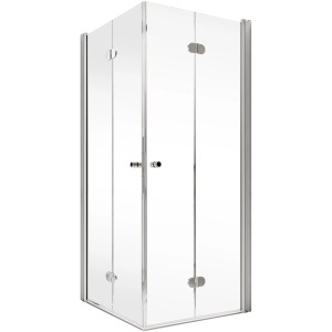 Schulte Eckeinstieg Drehfalttür Garant 80x90x200cm, transparente Glasdusche mit silbernen Rahmen.