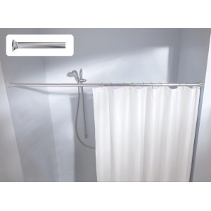 Kleine Wolke Federstange Struktur silber, 21mm, 125-220cm, mit Duschvorhang in Badezimmer.