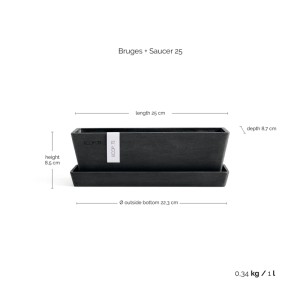 Ecopots Pflanztopf Bruges Mini Dunkelgrau 25 cm x 9 cm x 8,4 cm