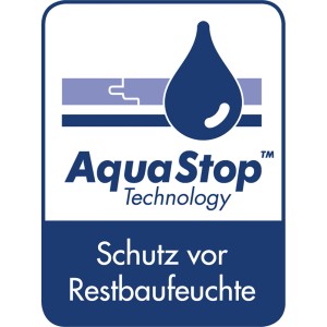 AquaStop Logo der Selitflex Trittschalldämmung zum Schutz vor Restbaufeuchte.