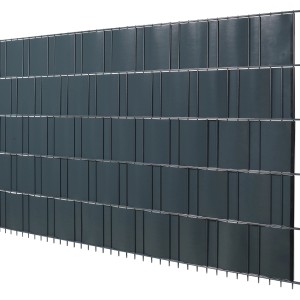 Floraworld Sichtschutzrolle Anthrazit im Doppelstabmattenzaun, flexibel und blickdicht.