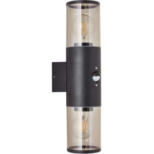 Anthrazitfarbene Brilliant Außenwandleuchte Sergioro mit Bewegungsmelder, 2-flammig.