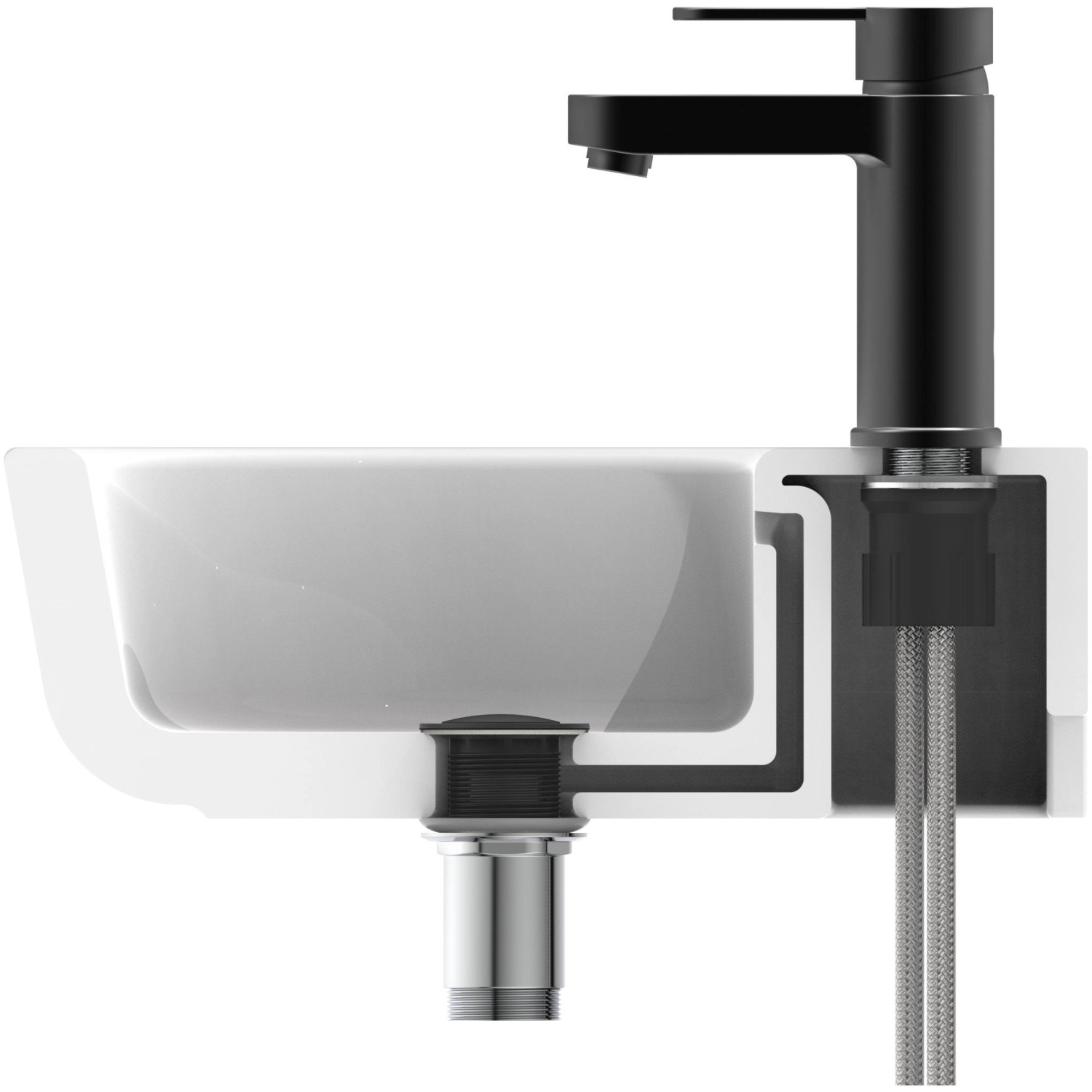 Schütte Waschtischarmatur Elephant, Schwarz-Matt, mit Ablaufgarnitur und Flexschläuchen.