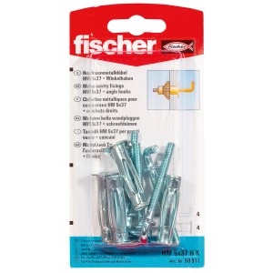 Fischer Hohlraumdübel HM 5x37 mit Winkelhaken, 4er-Set, geeignet für Gipskarton und Hohldecken.