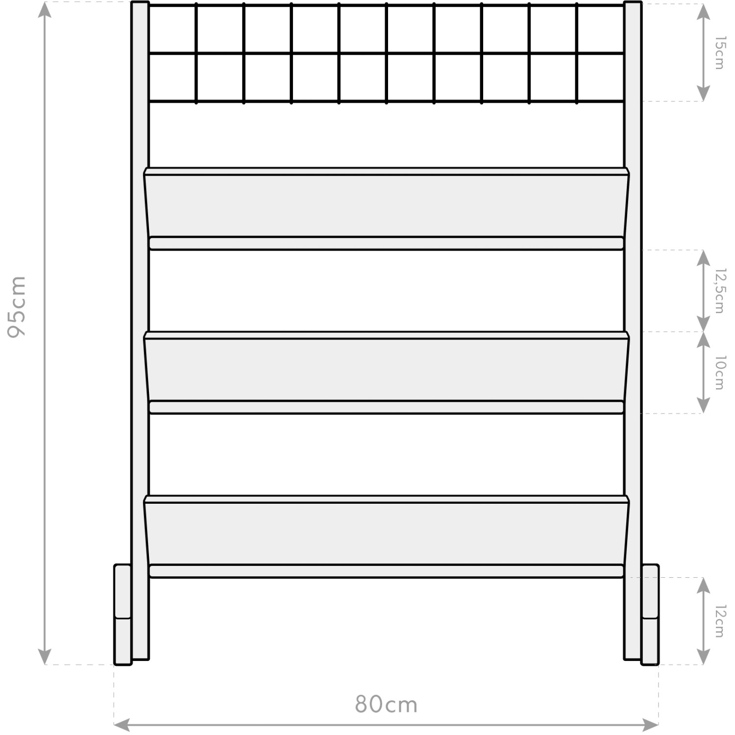 Westmann Kräuterregal Premium Größe L aus Lärchenholz mit 3 Ebenen und Rankgitter.
