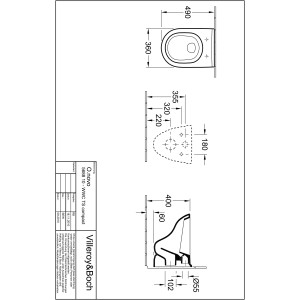 Technische Zeichnung: Villeroy & Boch O.Novo WC-Set compact mit Maßen.