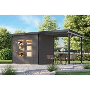 Karibu Gartenhaus Domingo 2 B mit Anbaudach 2,33 m Grau-Anthrazit