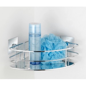 Wenko Eckablage Quadro aus Edelstahl mit Duschgel und Badeschwamm. Badregal zur Wandmontage.