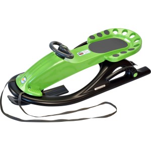 Grüner KHW Schlitten Snow Future mit Lenkung und Bremsen für Kinder und Erwachsene.