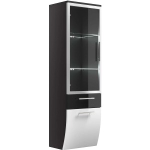 Posseik Bad-Hochschrank Salona, Anthrazit/Weiß, mit Glastüren und zwei Einlegeböden.