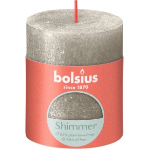 Bolsius Rustik-Kerze Shimmer, 80/68 mm, Champagner. Stumpenkerze mit Metallic-Effekt.