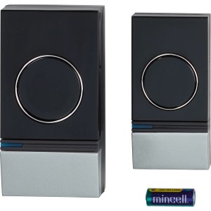 OBI Funkgong Set mit Türklingel und Stecker, 150 m Reichweite, Schwarz.