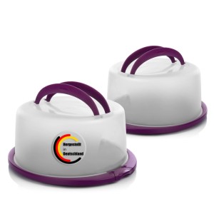 BigDean 2 Stück Kuchen Transportbox Rund in Brombeerfarbe Tortenglocke mit Tragegriff für Sicheren Transport von Backwaren Tortenhaube Made in Germany