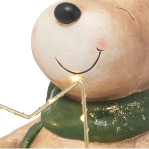 Detailaufnahme: 46 cm Rentier mit LED-Stern, Weihnachtsdeko für Innen, aus Magnesia mit grünem Schal.