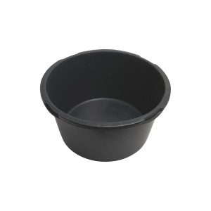 Schwarzer Mörtelkübel mit 90 l Fassungsvermögen und vier Griffen.