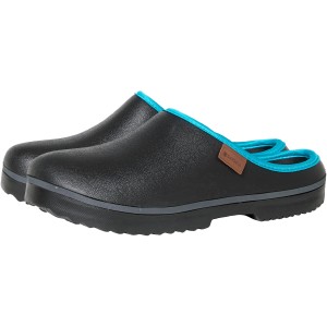 Gardena Garten-Sandalen in Schwarz mit blauem Saum, offene Gartenschuhe für Damen und Herren.