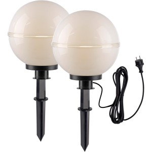 2er Set Just Light Hemis Außen-Dekoleuchten, weiße Kugeln Ø 30cm mit Erdspieß.
