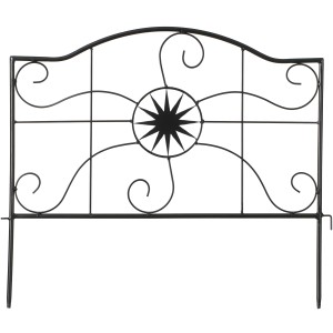 Schwarzer Deko-Zaun von Mica Decorations mit Sonnen-Motiv, 56,5x48 cm, für den Garten.