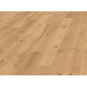 Klick-Parkett Eiche Landhausdiele, geölt/gewachst, Detailansicht der Holzstruktur.