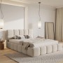 Elegantes Selsey Polsterbett Cloudy 160 cm in Hellbeige mit Boucle-Stoff, gepolstertem Kopfteil und Bettkasten.