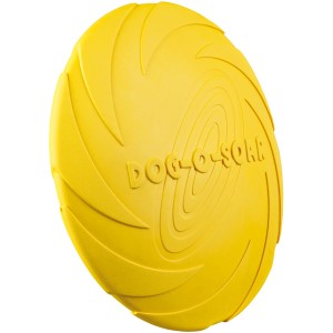 Gelbe Jollypaw Dog Disc aus Naturgummi, ein Kauspielzeug für Hunde mit 22 cm Durchmesser.