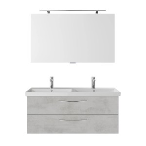 Pelipal Badmöbel-Set Serie 4035 in Oxid Hellgrau mit Spiegel und LED-Leuchte.