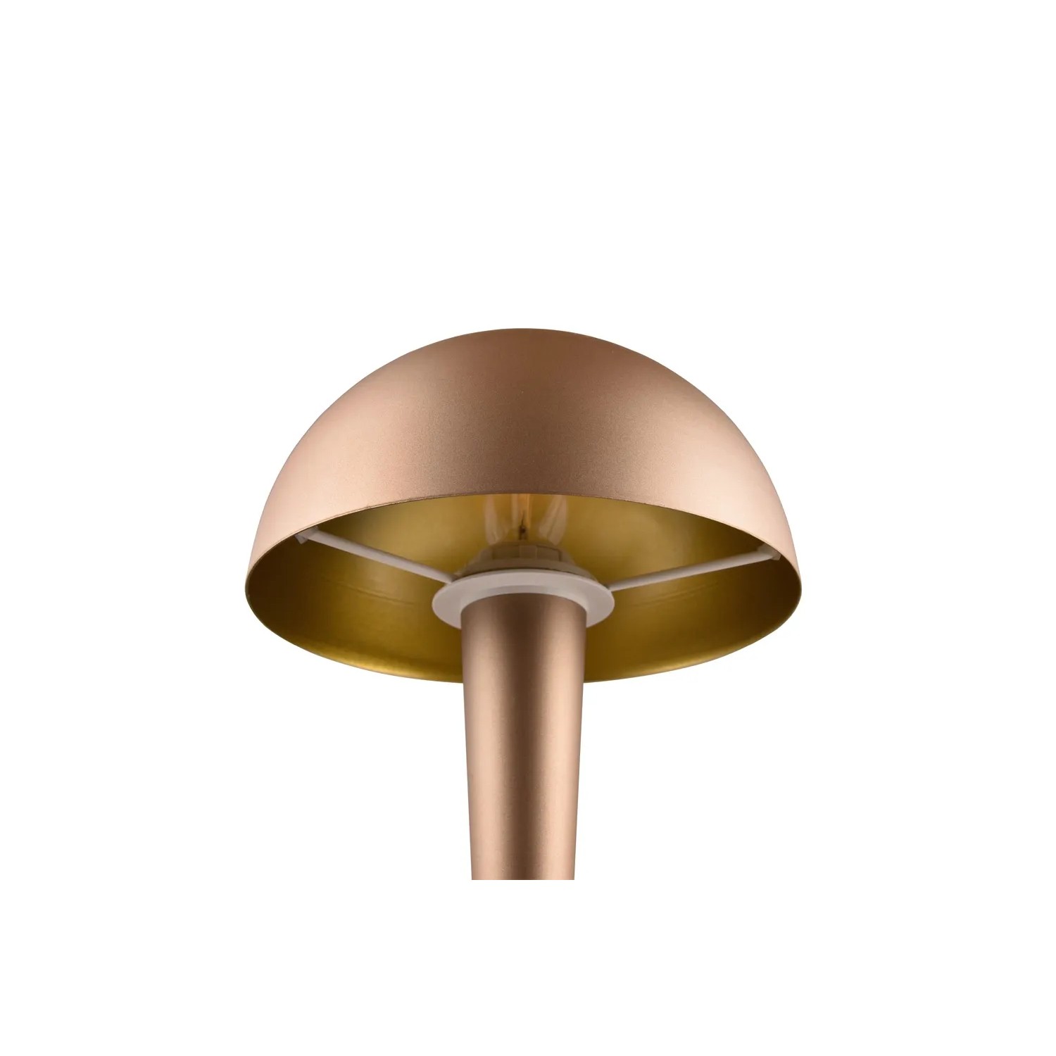 Moderne LED-Tischlampe Canaria in Coffee, pilzförmiges Design mit goldfarbener Innenseite.