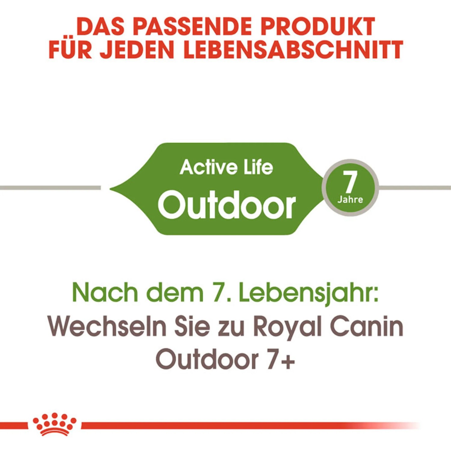Royal Canin Outdoor Katzenfutter für Freigänger ab 7 Jahren. Active Life Logo.