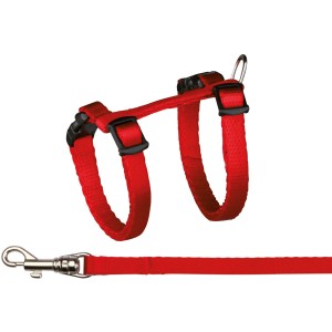 Rotes Jollypaw Kätzchengeschirr mit Leine, verstellbar für optimalen Komfort.