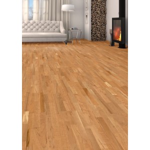 Verlegtes Living by Haro Parkett Schiffsboden Kirschbaum Tundra, matte Oberfläche im Wohnraum.