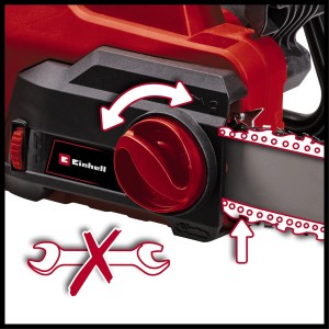 Detailaufnahme der werkzeuglosen Kettenspannung der Einhell GC-EC 1935 Elektro-Kettensäge.