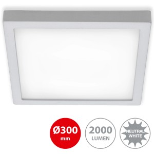 Briloner LED Deckenleuchte, Chrom matt, 30x30cm, neutralweißes Licht.