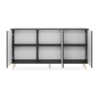 Selsey Sideboard Bello, schwarz matt, mit offenen Türen. Sechs Innenfächer und goldene Beine. Geräumige Kommode.