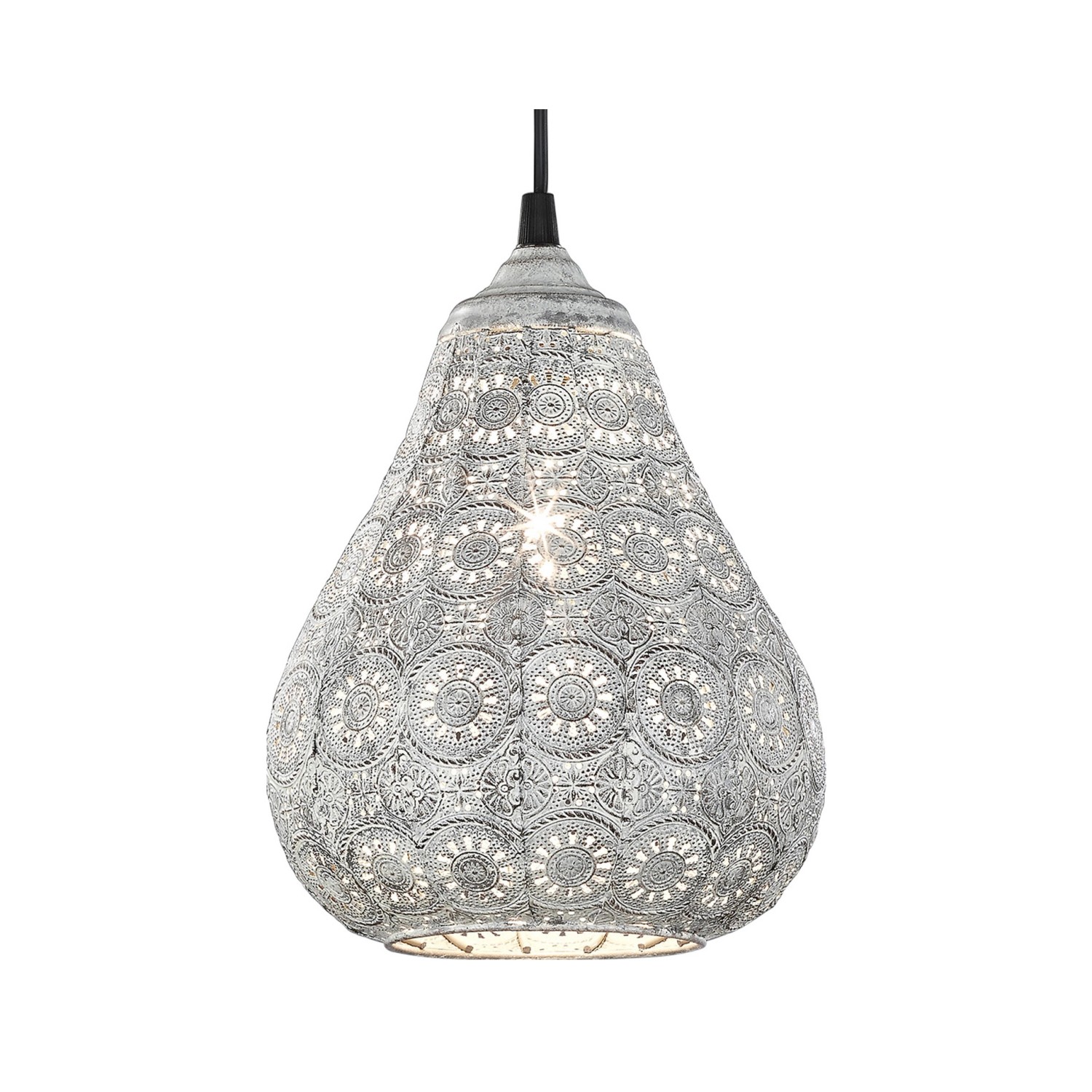 Graue Trio Pendelleuchte Jasmin im Antik-Look mit filigranem Muster.