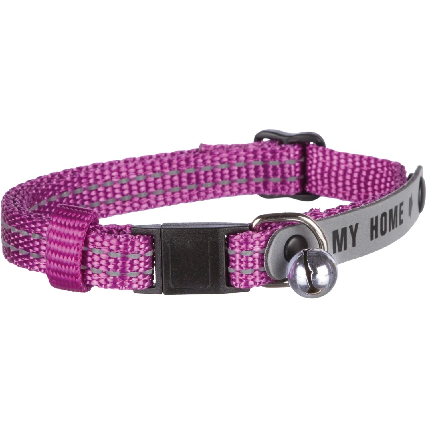 Lila Jollypaw Katzenhalsband aus Nylon mit Adresslasche und Reflektor.