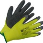 Gelb-graue LUX-TOOLS Arbeitshandschuhe, Größe 8, mit Latex-Beschichtung im 12er-Pack.