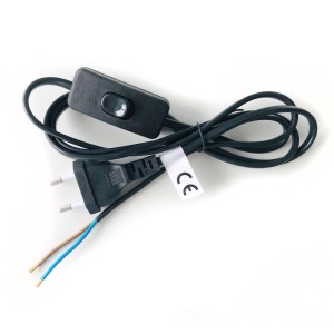 Schwarzer Lichtschalter für Vasner Zipris LED Infrarotheizung-Spiegel mit Eurostecker und offenen Kabelenden.