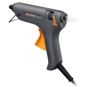 Steinel Heißklebepistole Gluematic 1011, graue Klebepistole mit gelbem Abzug und transparentem Klebestift.