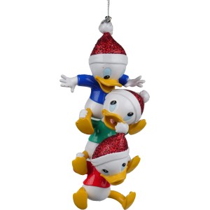 Disney Weihnachtsanhänger: Tick, Trick und Track als 3D Baumschmuck mit roten Weihnachtsmützen.