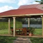 Weka Gartenoase 651 B mit roten Dachschindeln, Holzpavillon für Garten und Terrasse.