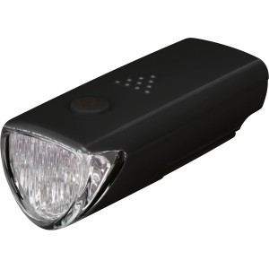 Schwarze Freizeitleuchte mit 3 LEDs für Camping und Wandern. Taschenlampe mit Dauer- und Blinklicht.