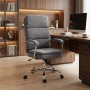 Grauer HOMCOM Bürostuhl aus Chenille mit hoher, ergonomischer Rückenlehne, gepolsterten Armlehnen und Chromfuß. Höhenverstellbar, drehbar.