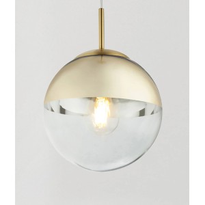 Goldfarbige Globo Pendelleuchte Varus mit halbem Glasschirm, modernes Design für Wohnräume.