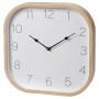 Quadratische Wanduhr in Holzoptik, 30x30 cm, mit weißem Ziffernblatt. Zeitlos für Wohnraum und Küche.