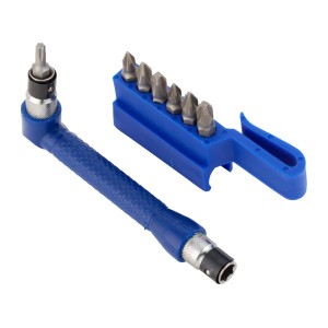LUX Winkelschrauber Set, 8-teilig, mit blauem Griff und Bit-Halter für Schraubendreher Bits.