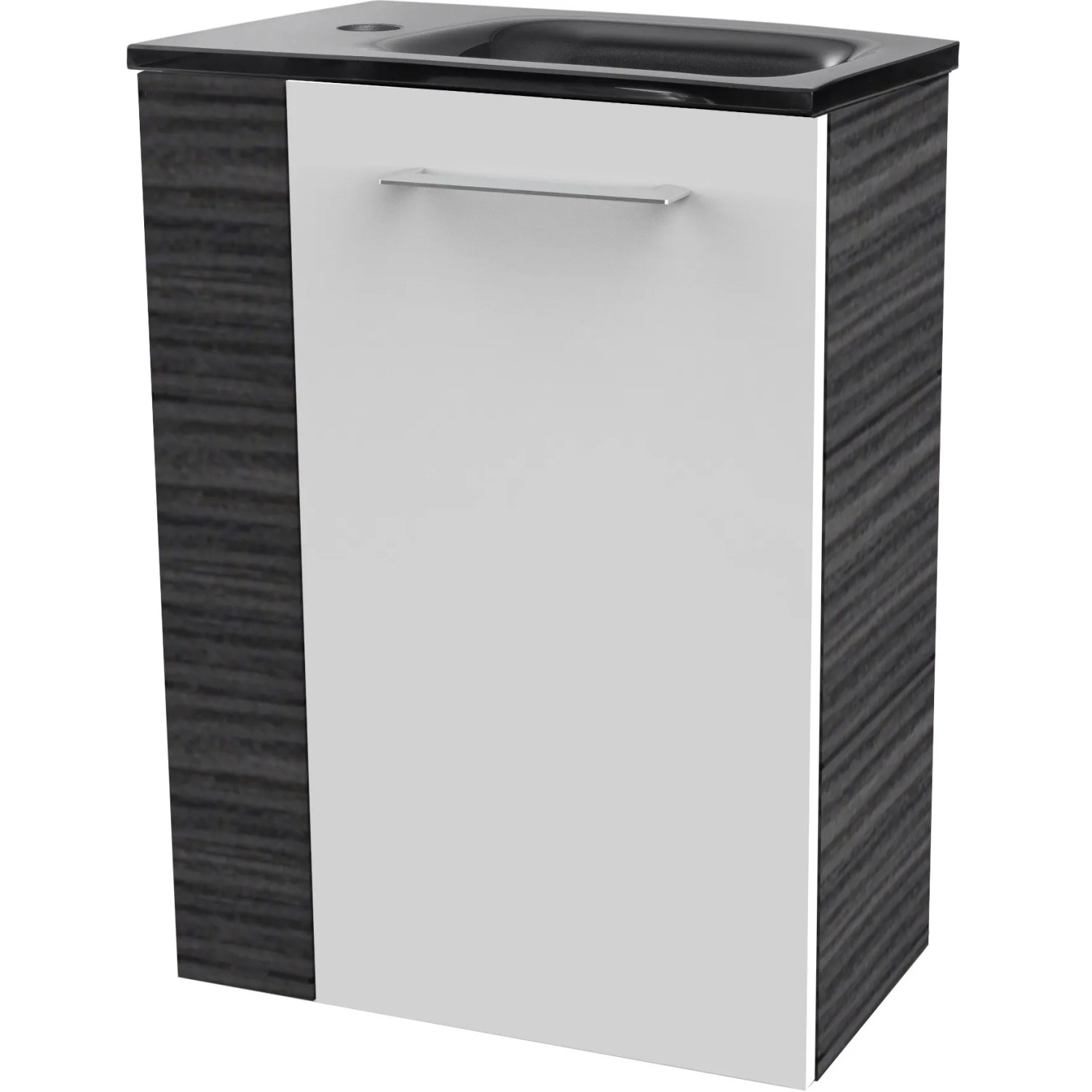 Fackelmann Waschbeckenunterschrank SBC Dark Oak, 44 cm breit, mit weißer Front und Griff.