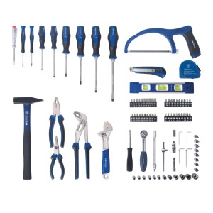LUX-TOOLS Werkzeugkoffer, 89-teilig, mit Hammer, Zangen, Schraubendrehern, Bits und Steckschlüsseln.