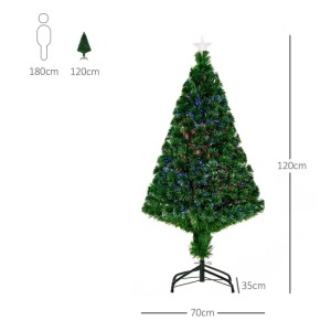 Grüner 120 cm künstlicher Weihnachtsbaum mit bunten LED Lichtfasern und Sternspitze auf Metallständer.